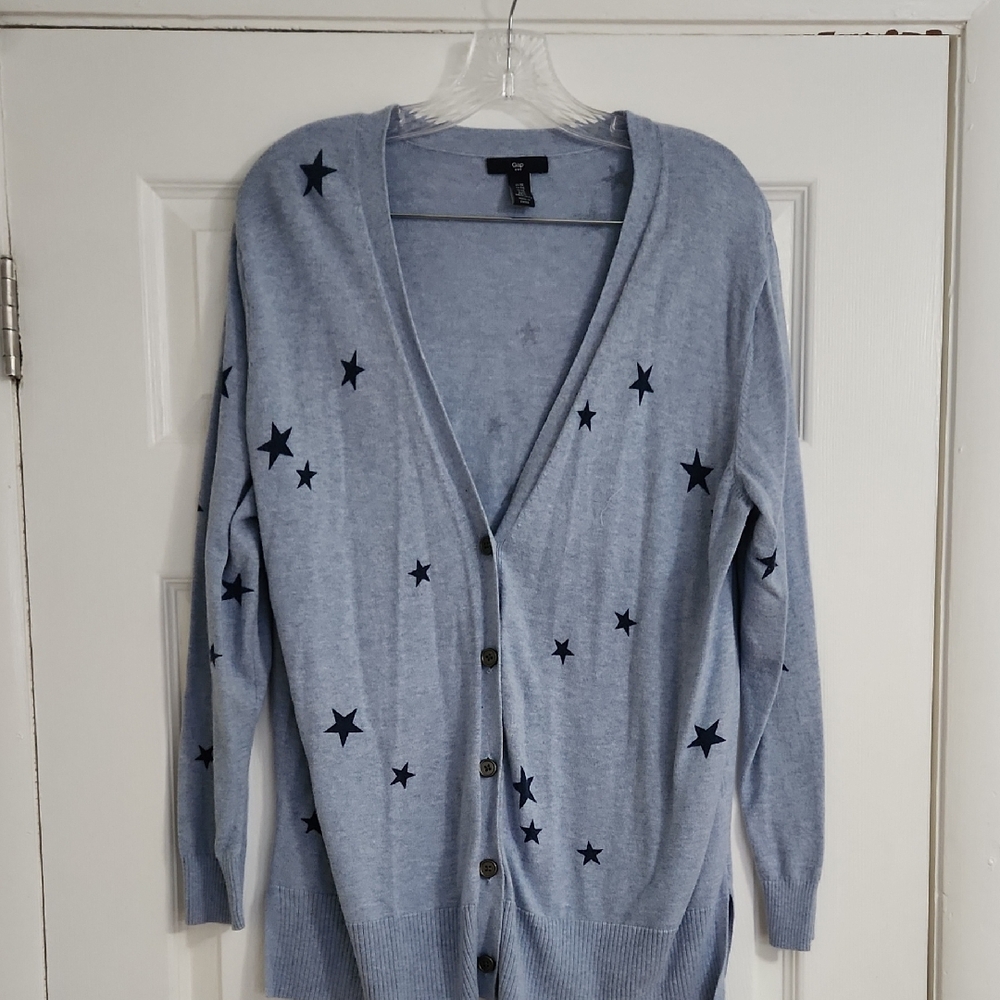 GAP Blue Cardigan Sweater with Star Pattern